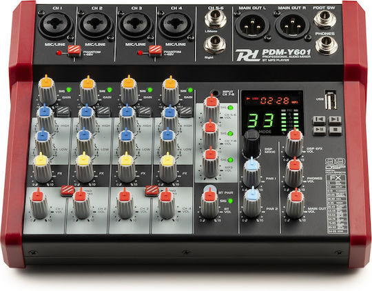 Power Dynamics PDM-Y601 Αναλογική Κονσόλα 6.0 Καναλιών με Phantom Power & 4 Εισόδους XLR & Bluetooth