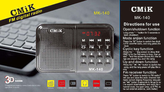 CMiK MK-140 Mini Radio Rechargeable with USB Black