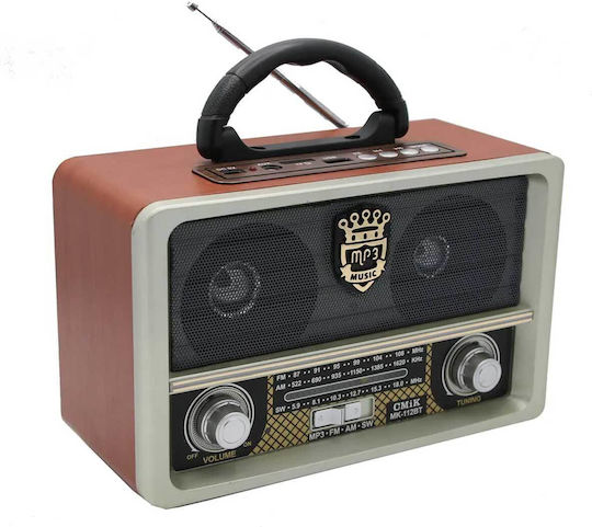 Meier M-U112 Retro Tabletop Radio Electric / Battery with USB Brown