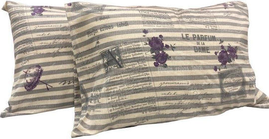 Decotelia Σετ Μαξιλαροθήκες Φανελένιες 53χ73 Εκρού Purple Postcard