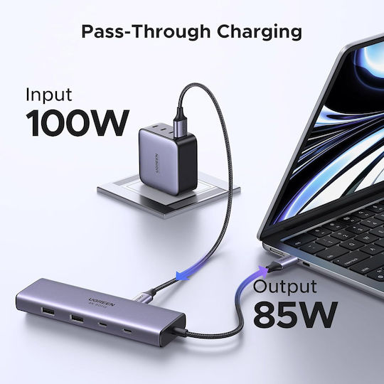 Ugreen CM498 USB-C Docking Station με HDMI 4K PD Ethernet Γκρι