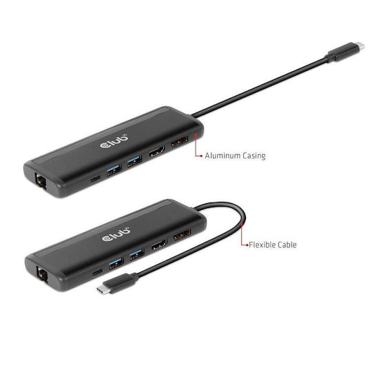 Club3D USB-C Docking Station με HDMI/DisplayPort 4K PD Ethernet και συνδεση 2 Οθονών Μαύρο (CSV-1597)