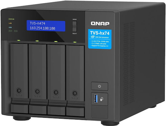 QNap TVS-h474 NAS Tower με 4 θέσεις για HDD/M.2/SSD και 2 θύρες Ethernet