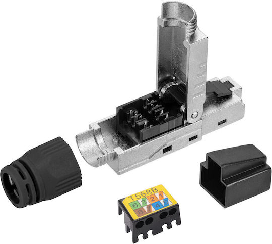 Set 4 Conectori RJ-45 Cat6a Ecranate pentru Cabluri Ethernet Cat6a Kwmobile Argintii Negri Metal 52520.04