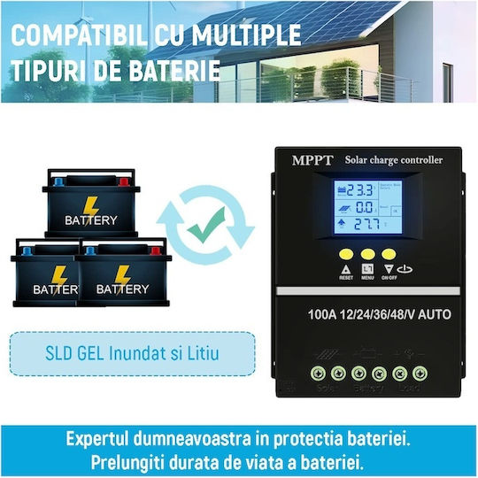 Соларен контролер на заряд ШИМ 12V 100Спецификация