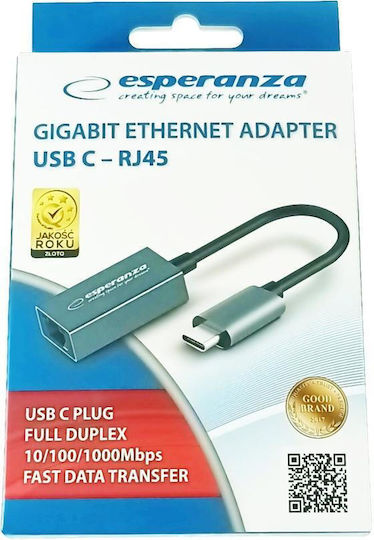 Esperanza ENA102 USB-C Network Adapter with Wired Gigabit Ethernet Connection