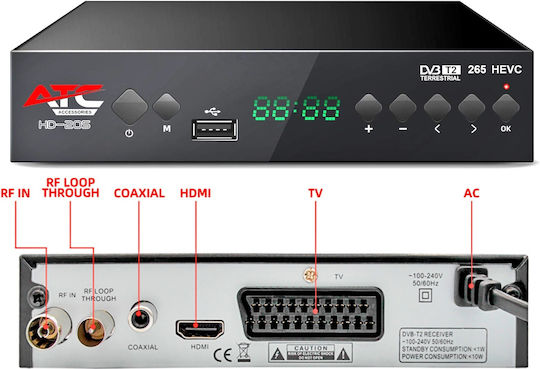 ATC HD-205 03.007.0037 Ψηφιακός Δέκτης Mpeg-4 Full HD (1080p) Σύνδεση USB