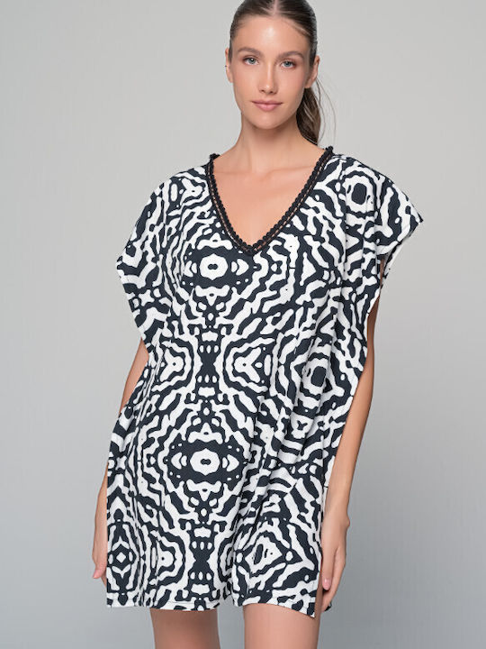 Milena by Paris Women's Beachwear Caftan in Black and White Milena by Paris Women's Beachwear Caftan in Black and White