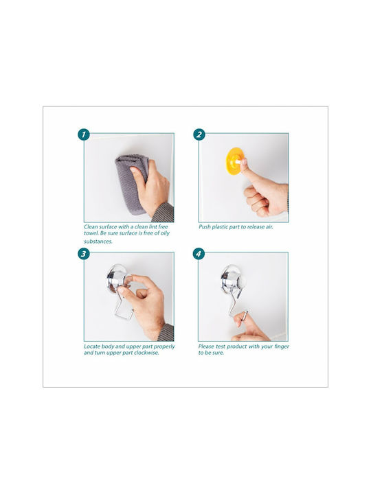 Tekno-tel Bathroom Hook Hanger 4 Prongs 32x5x13cm Thickness 7mm Load Capacity 12kg Chrome-Plated Steel Extra Strong Suction Cup