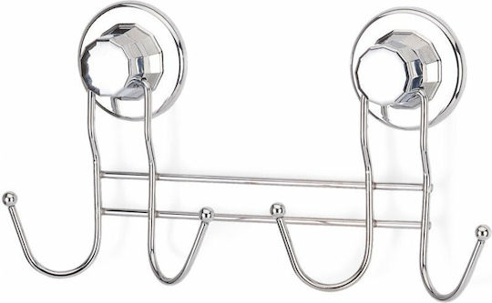 Tekno-tel Άγκιστρο-κρεμάστρα Μπάνιου 4 Θέσεων 32x5x13cm Πάχος 7mm Αντοχή 12kg Επιχρωμιωμένο Ατσάλι Βεντούζα Extra Strong