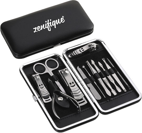 Manicure Pedicure Kit Zenifique 12 Pieces Stainless Steel Black Case