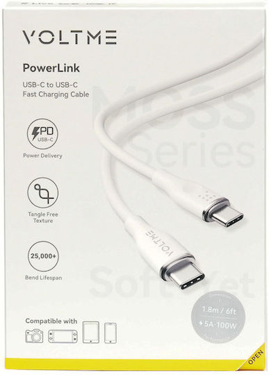 Voltme USB 2.0 Cable USB-C male - USB-C 100W PD Πράσινο 1.8m C2036