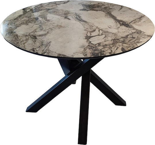 Masă Rotundă Marbel0.8 MDF cu Model Gri Alb Marmură Bază Metalică Φ80x78h Cm Masă Rotundă Marbel0.8 MDF cu Model Gri Alb Marmură Bază Metalică Φ80x78h Cm