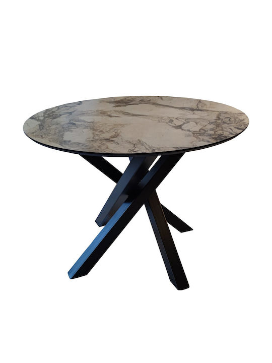 Маса Кръгла Marbel0.8 MDF със Сив Бял Мраморен Дизайн Метална Основа Ф80x78в см