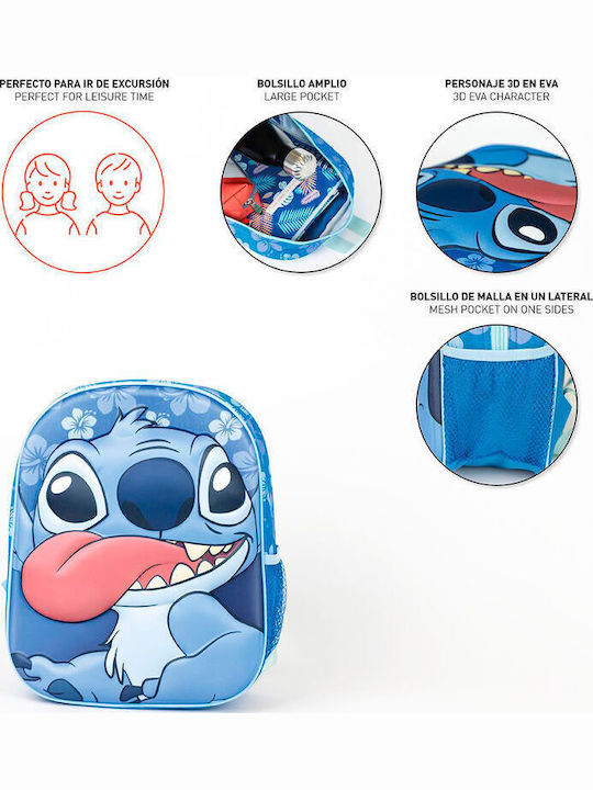 Cerda Stitch Ghiozdan Școlar De Spate Pentru Școala Primară Cu Husă Pentru Sticlă De Apă Albastru 25 x 10 x 31 cm