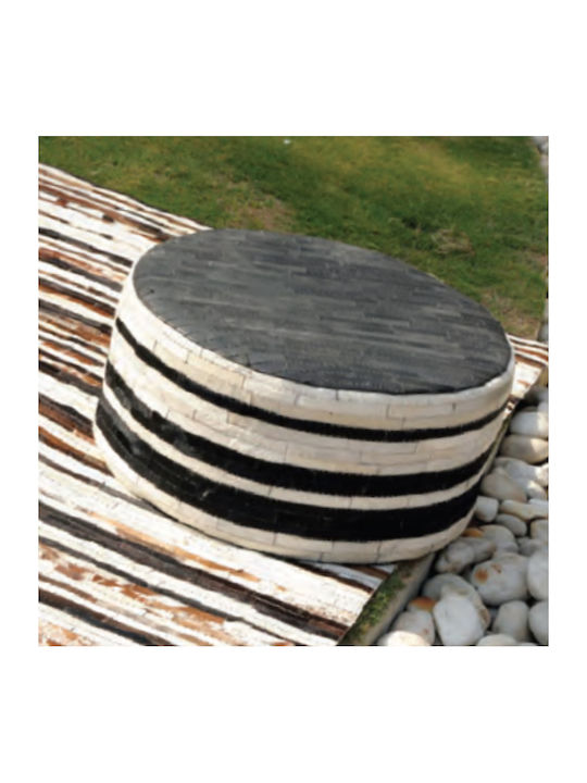 Pouf Σκαμπο Πουφ Jgs S.a Δερμάτινο Λευκό Μαύρο Kb-192 Round Stool-151 70x70x32cm