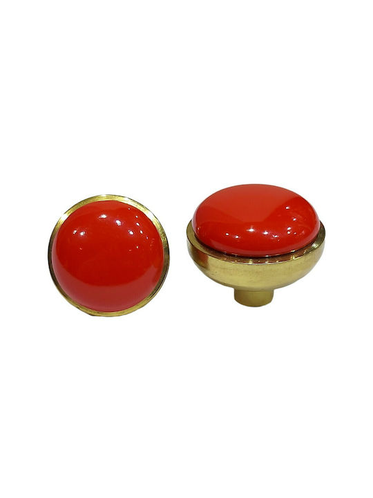 Italian Brass Furniture Knob Omp Porro 11218-20a1 Diameter 25mm Gold-Red