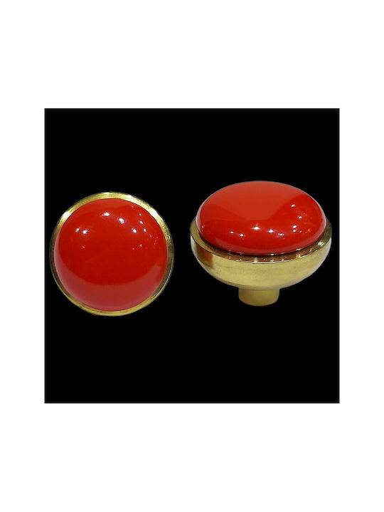 Italian Brass Furniture Knob Omp Porro 11218-20a1 Diameter 25mm Gold-Red