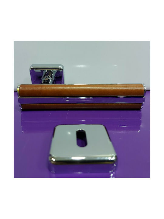 Leather Pair of Door Handles Obispa 4090-ino1 Chrome Glossy Leather
