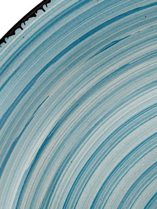 Nava Lines Faded Blue Plate Shallow Ceramic Faded Blue with Diameter 27cm