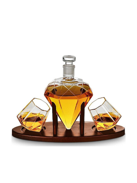 Mikamax Diamond Decanter Γυάλινη Καράφα Σερβιρίσματος Ουίσκι με Πώμα και Ποτήρια 850ml 3τμχ
