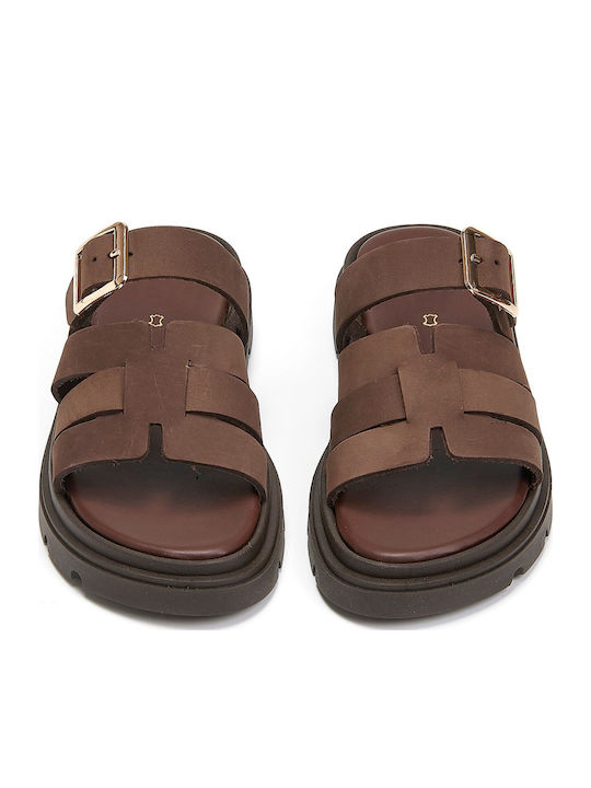 Leather Women's Flat Sandals Flatforms in Brown Color