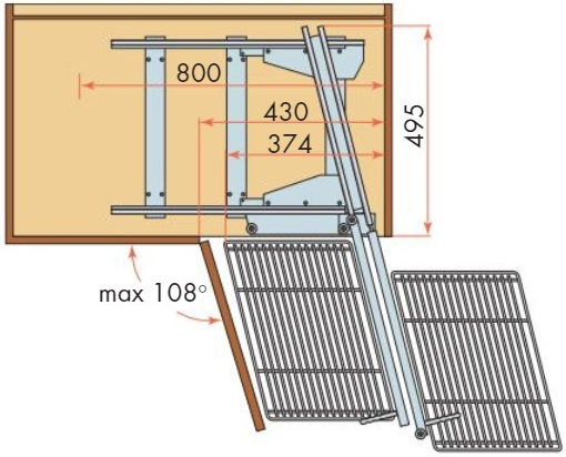 Kitchen Mechanism Lemi Magic Corner Miter Brake Door 45cm Right Opening 238-461asbdxcr Depth 500mm