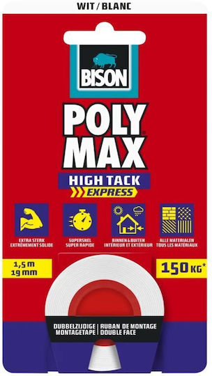 Ταινια Διπλης Οψης Polymax High Tack Διαφανη 19mmx1.5m Bison 7004400