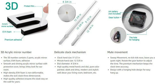 Acrylic Sticker Wall Clock Small Diy Silver Spot