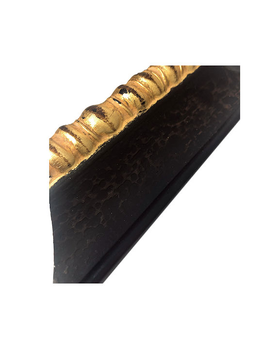 Wooden Carved Black Waxed Lacquer Gold Leaf Photo Frame