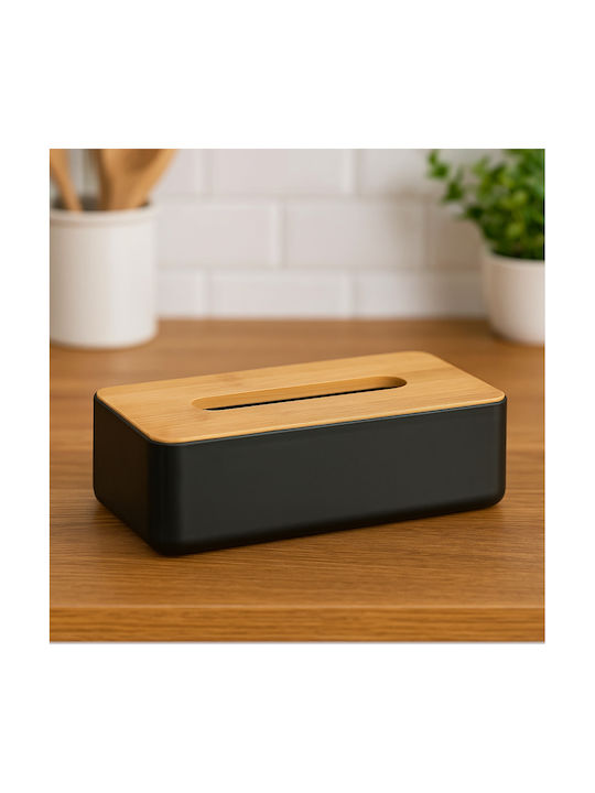 5Five Wooden Tissue Holder Natureo Black 26x13.2x8.8cm 155928C