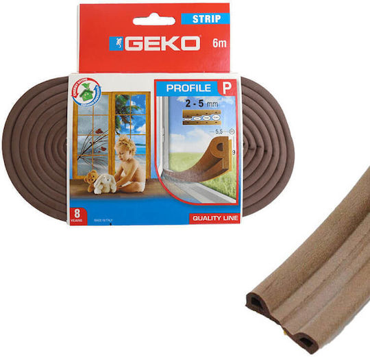 Geko Τύπου P Αεροστόπ Λάστιχο Παραθύρου / Πόρτας σε Καφέ Χρώμα 6mx0.9cm