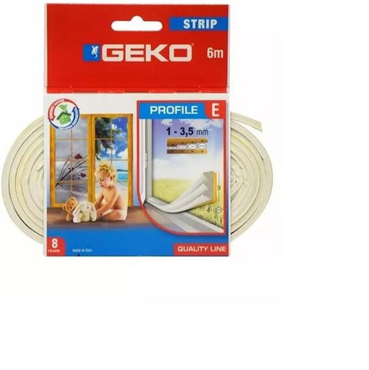 Geko Τύπου Ε Αεροστόπ Λάστιχο Παραθύρου / Πόρτας σε Λευκό Χρώμα 6mx0.9cm
