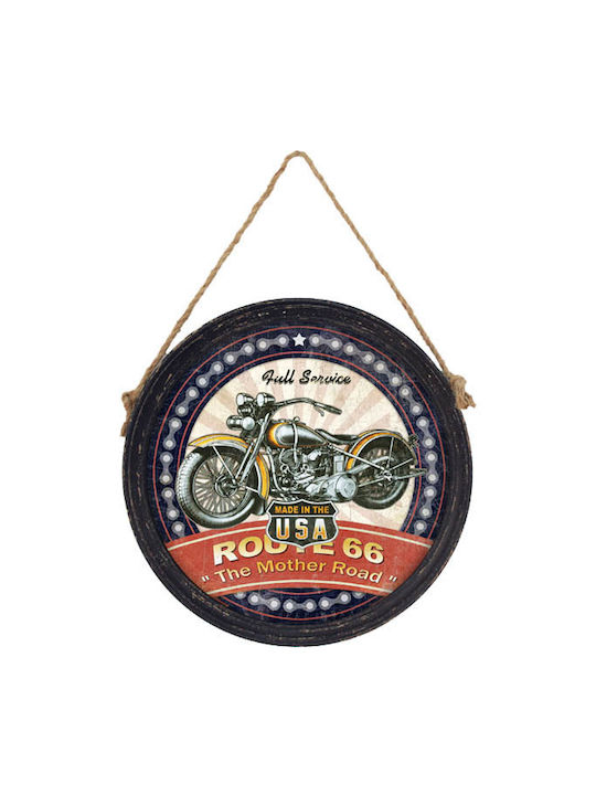Tablou Rotund Din Lemn "Route 66" 40cm