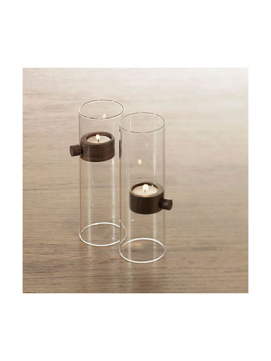 Philippi Lift Tealight Holder Office Decor Accessories Made of Glass 7x7x20.3cm in Brown Color