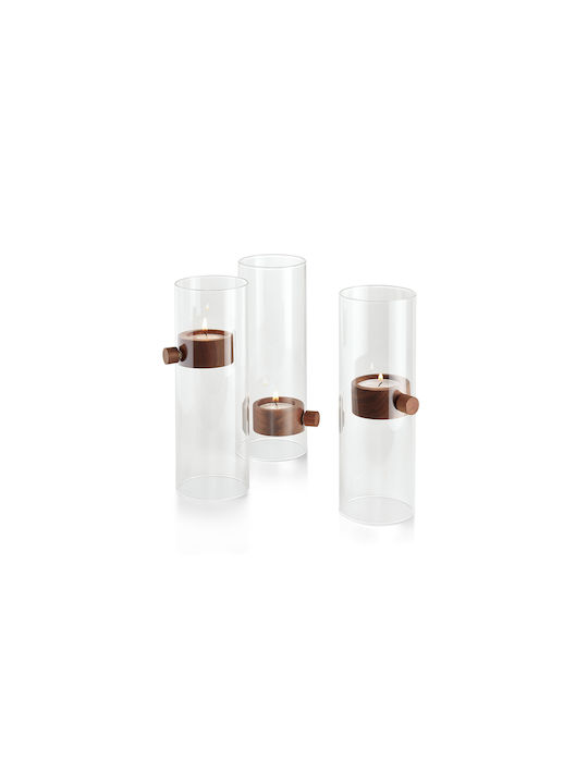 Philippi Lift Tealight Holder Office Decor Accessories Made of Glass 7x7x20.3cm in Brown Color