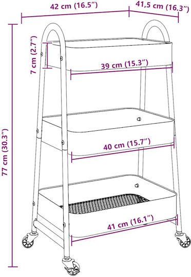 vidaXL Τρόλεϊ Κουζίνας Μεταλλικό 3 Θέσεων Μπλε 42x41.5x77cm