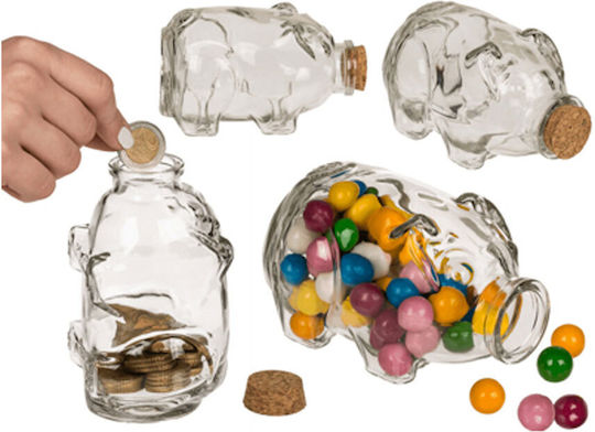 Money Box Jar Glass Pig Cork 14x8cm Ob144393