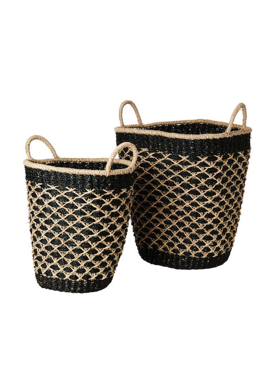 Wicker Storage Baskets Black Natural Set 2 Pieces