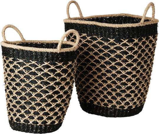 Wicker Storage Baskets Black Natural Set 2 Pieces