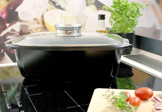 Royalty Line Dutch Oven Rectangular Made of Cast Aluminum with Glass Lid 32x22cm 1pcs