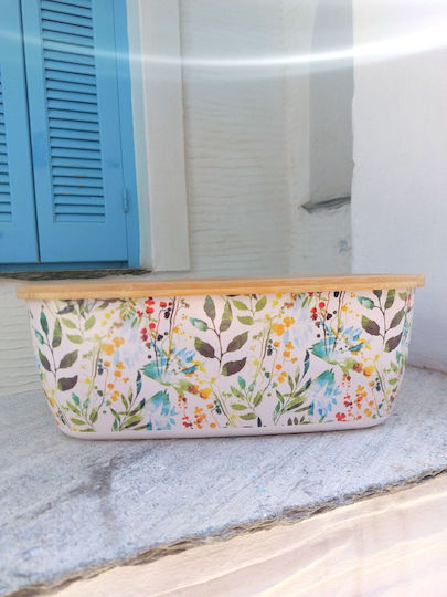 Flowers Bread Box with Lid made of Bamboo Multicolour 35x18x14cm