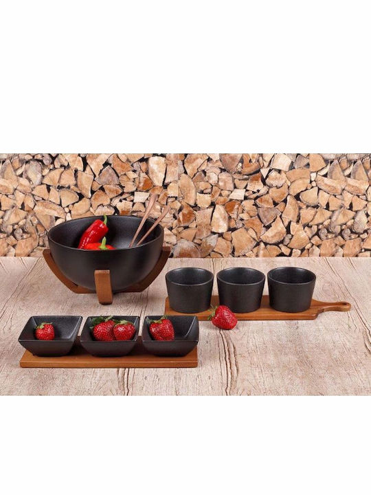 Cryspo Trio Porcelain Dessert Divided Serving Tray with 3 Slots Black 41x10.5cm 4pcs