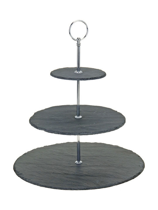 Excellent Houseware Stone Dessert Tower Stand with 3 Tiers Black Ø30cm