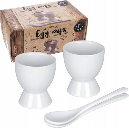 Set 2 Orion Egg Holders Spoons Ceramic White