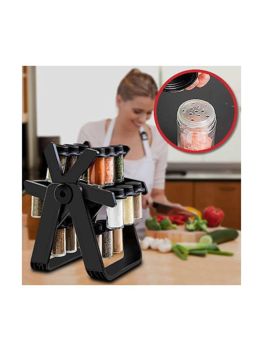 Glass Tabletop Rotating Spice Rack Black