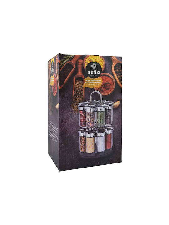 Estia Glass Tabletop Rotating Spice Rack Black 16pcs