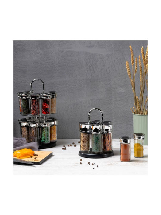 Estia Glass Tabletop Rotating Spice Rack Black 16pcs