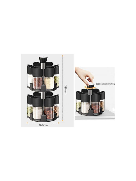 Relaxdays Spice Rack Θήκες Μπαχαρικών Γυάλινες σε Περιστρεφόμενη Βάση Μαύρη 12τμχ
