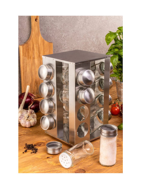 Edenberg Glass Tabletop Rotating Spice Rack Silver 16pcs